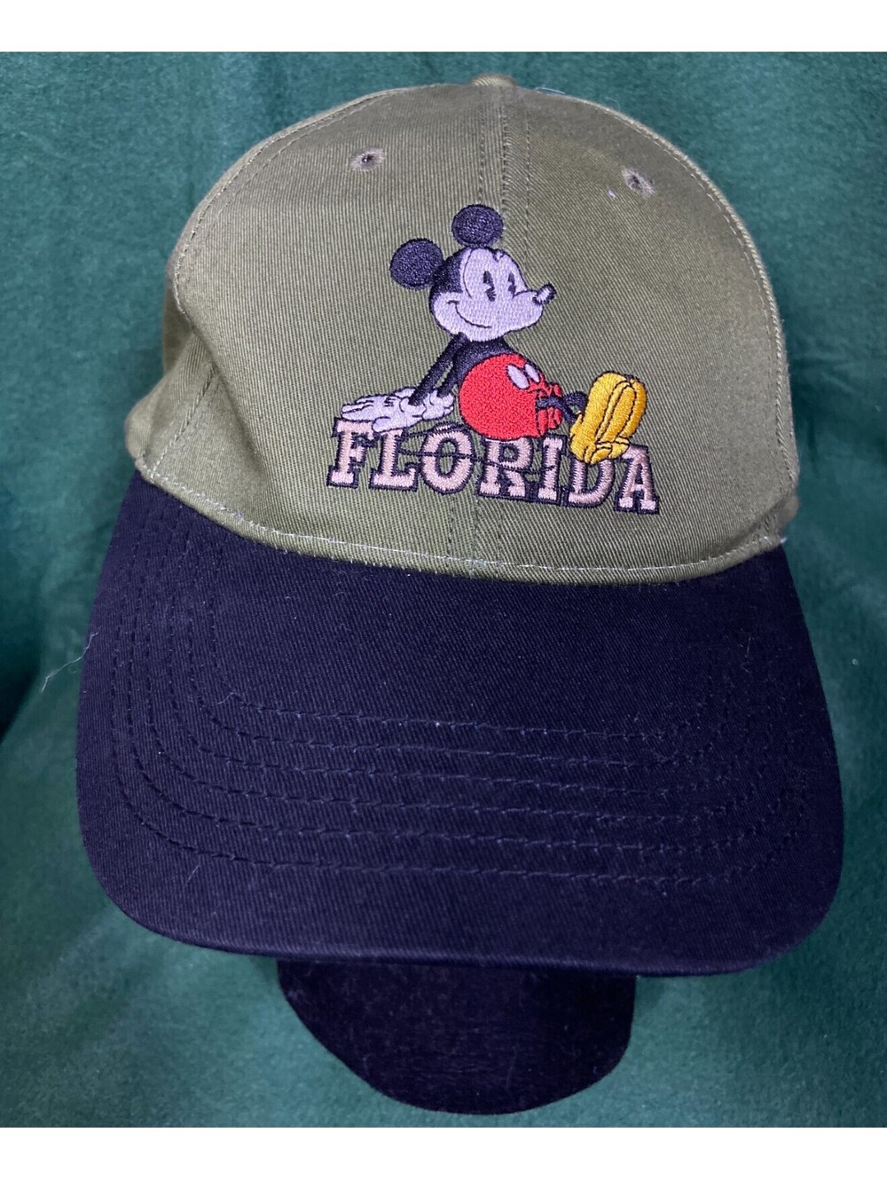Vintage Disney World Mickey Florida Hat Souvenir Tan Blue Mouse VTG Disneyana EU